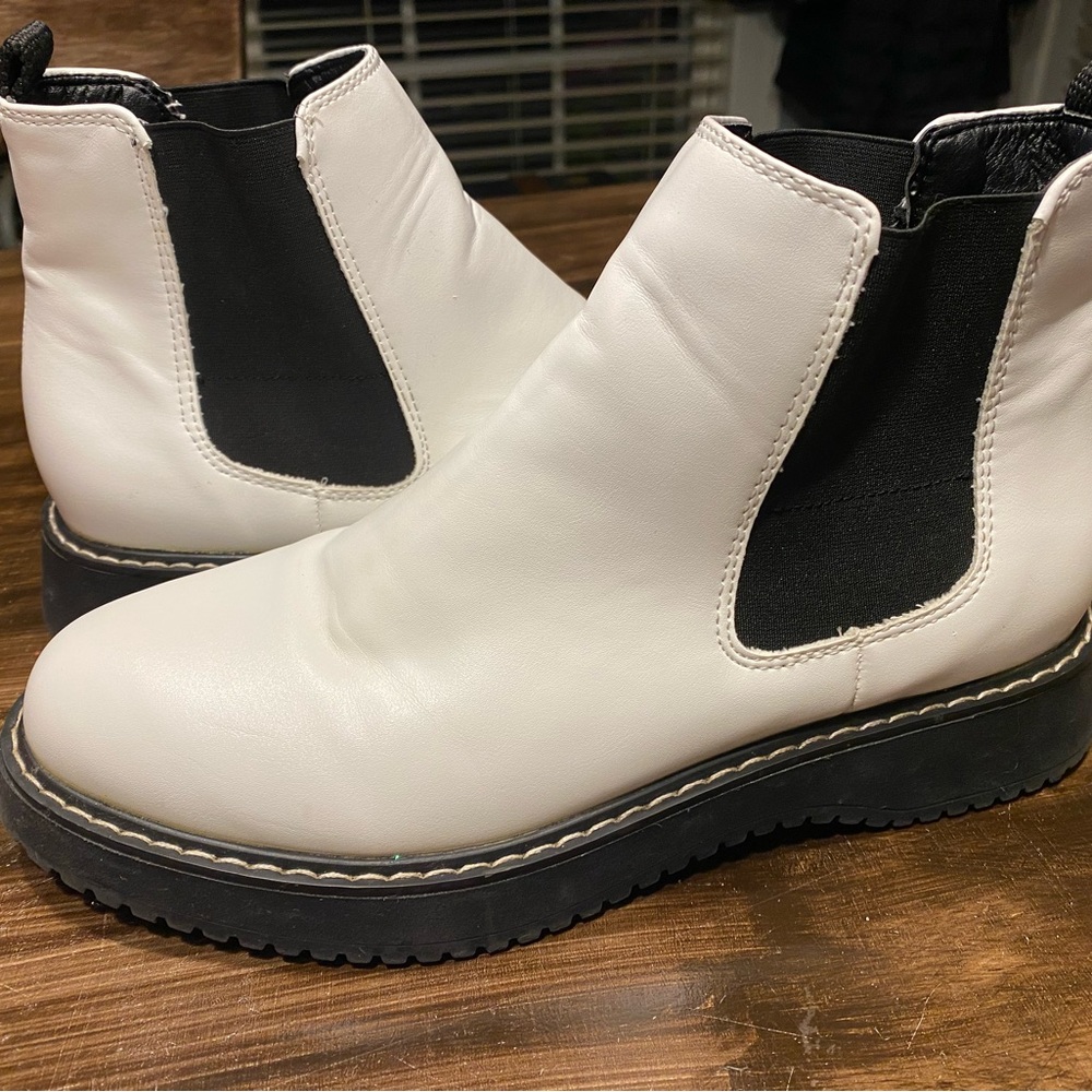 Madden Girl White and Black Ankle Boots with Chunky Sole
